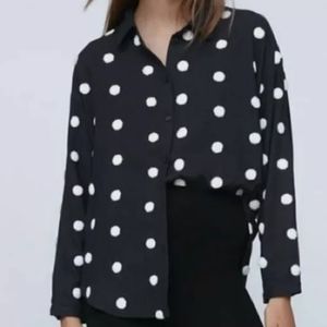 Zara black sheer textured dot button down size xs
